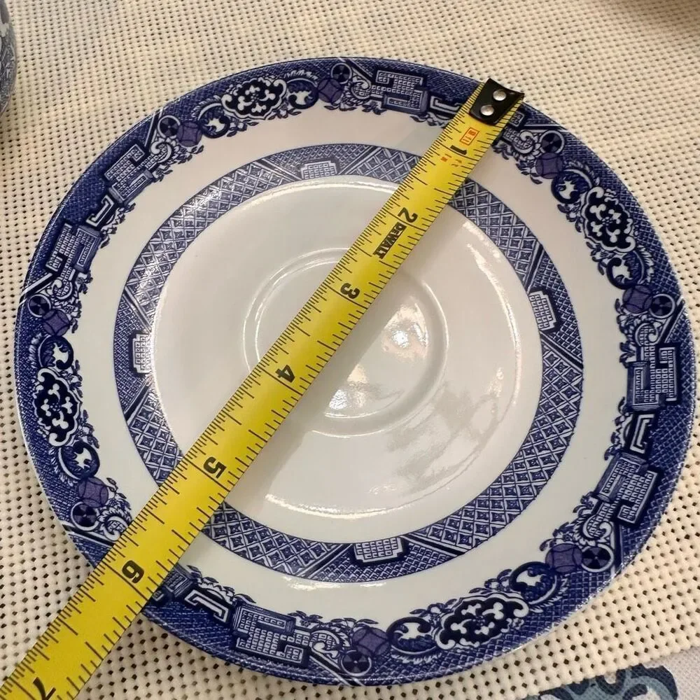 Royal Cuthbertson Blue Willow Blue White Tea cups‎ & Saucers Set of 4 Porcelain